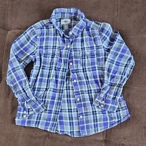 Old Navy Kids Plaid Button-Down Shirt - Blue and White
